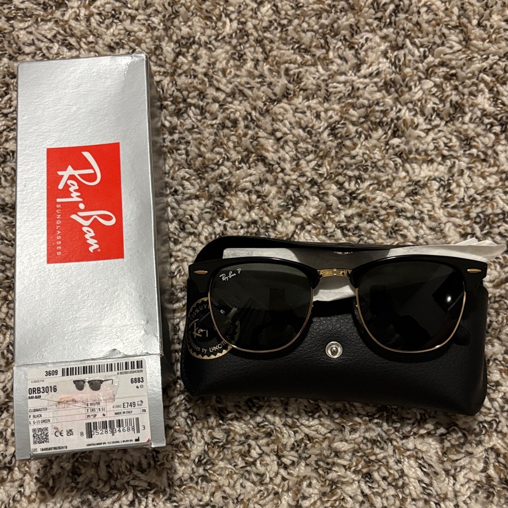 Ray-Ban Black and Gold Sunglasses with Box